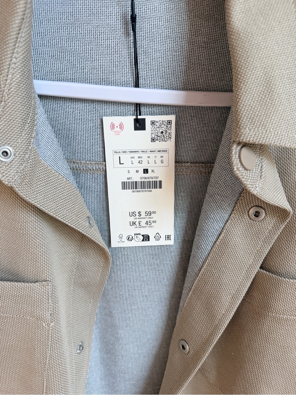 Zara Textured Overshirt Shacket in Taupe, Size L NWT